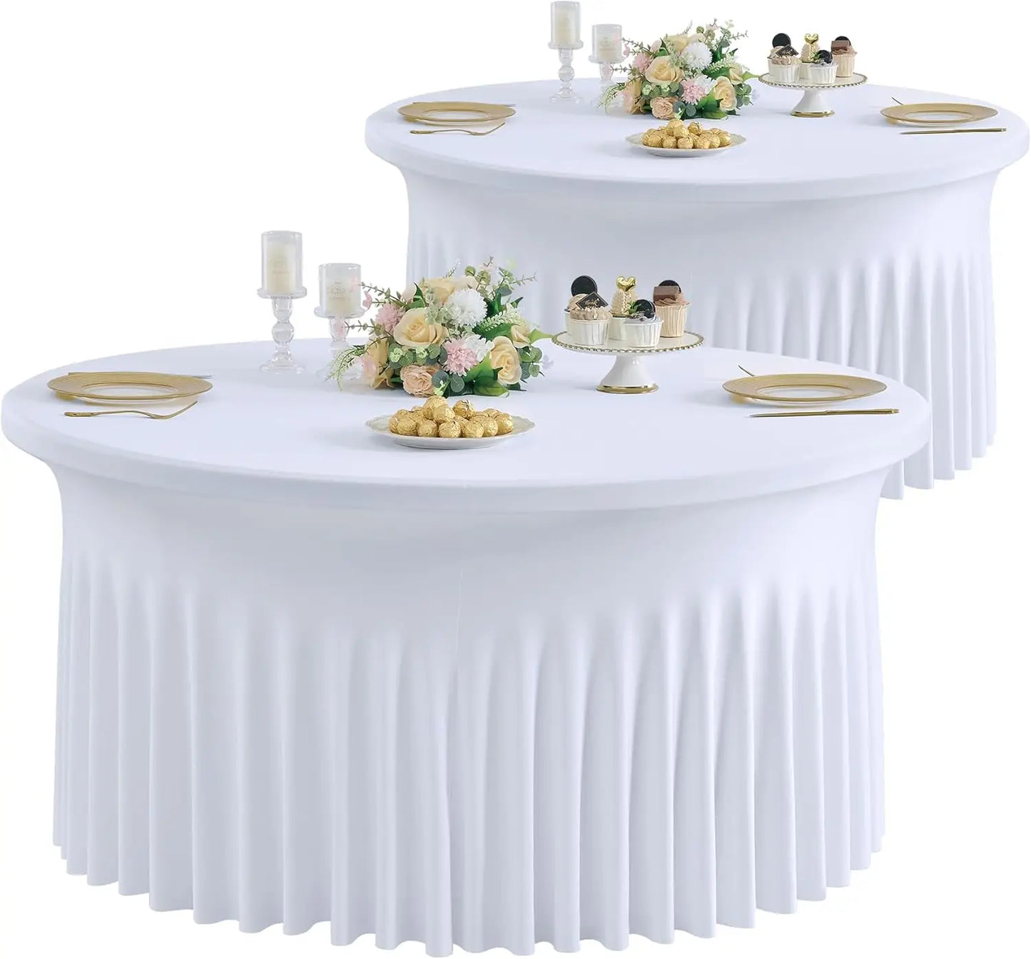 5ft 6ft Elastic Ruffled Round Spandex Table Cover,Stretch Skirt Table Cloth for Wedding Party Dinning Banquet Event Hotel