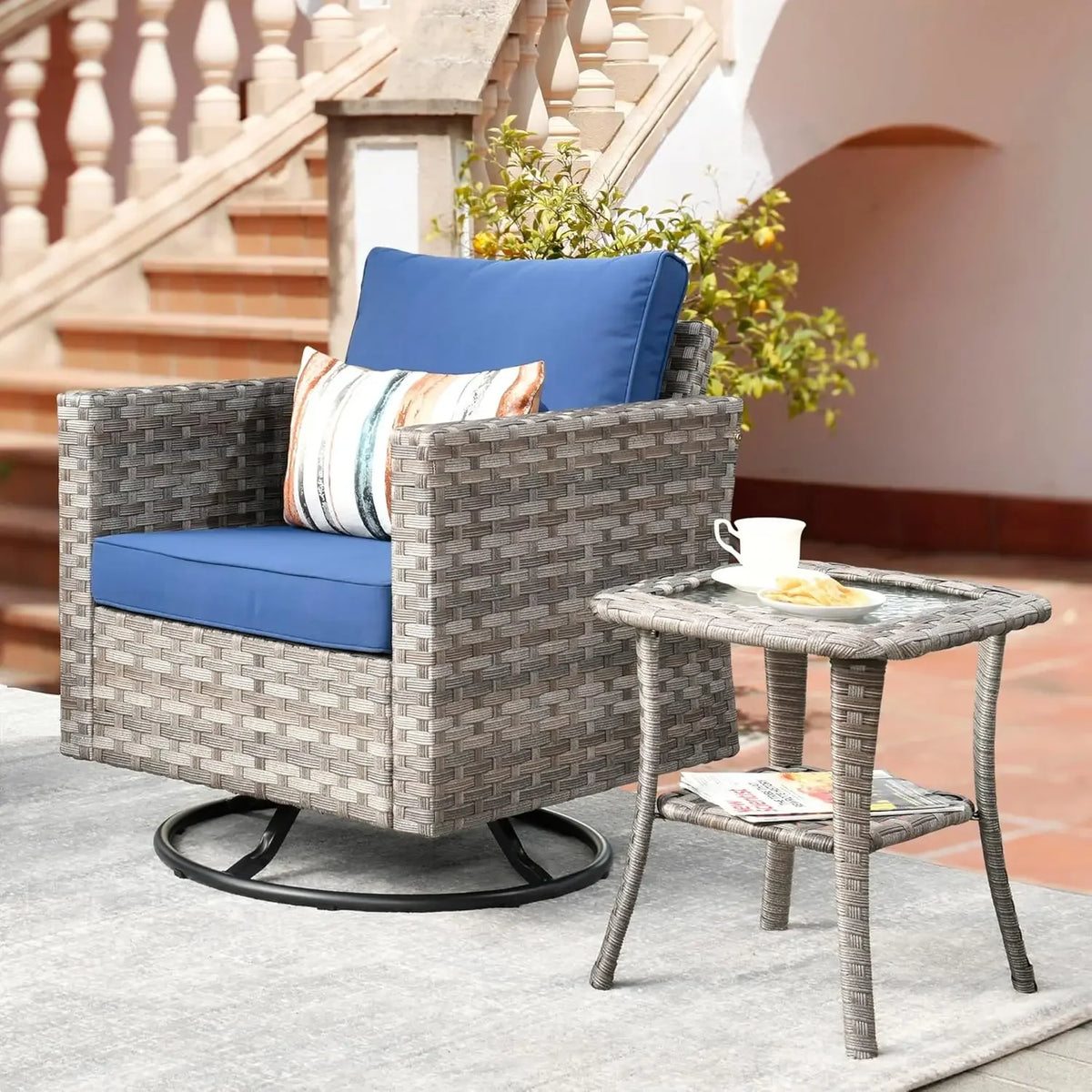 Patio Furniture Sets Outdoor Sectional Sofa with Swivel Rocking Chairs,PE Wicker Conversation Couchfor Backyard Deck Garden