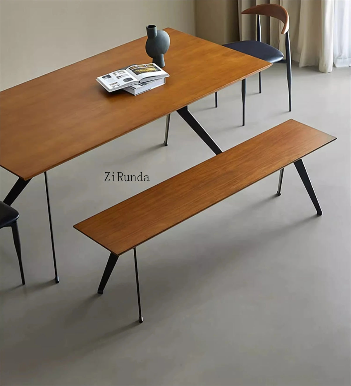 Japanese-style wabi-sabi wind all-solid wood bench light luxury household dining table living room shoe changing stool