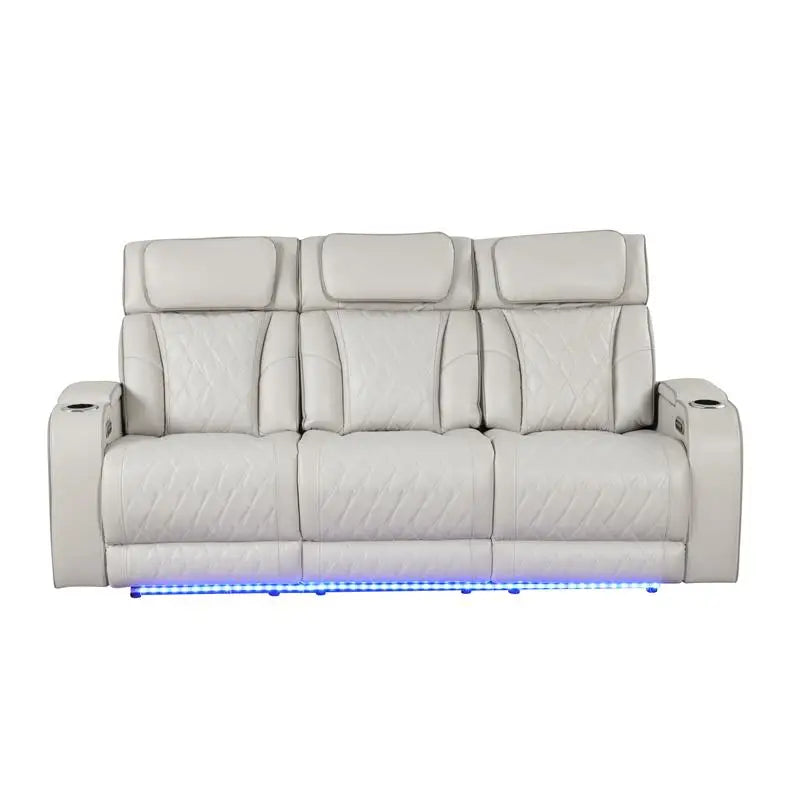 3-Piece Beige Recliner Living Room Set with Massage & Wood Frame