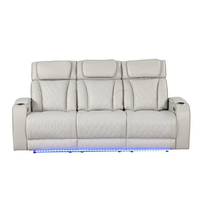 3-Piece Beige Recliner Living Room Set with Massage & Wood Frame