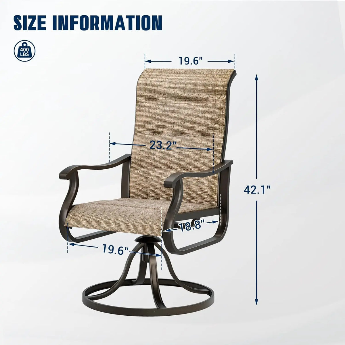 Patio Swivel Chairs Set of 2, Outdoor Dining Chairs High Back with Padded All Weather Breathable Textilene, Customized