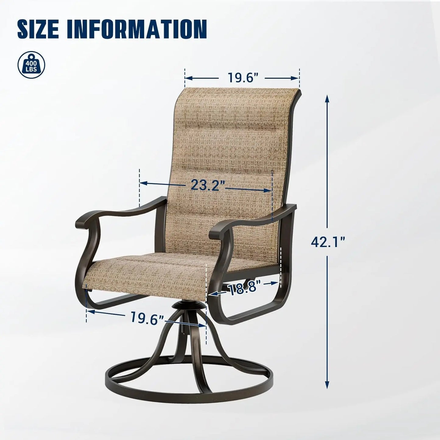 Patio Swivel Chairs Set of 2, Outdoor Dining Chairs High Back with Padded All Weather Breathable Textilene, Customized