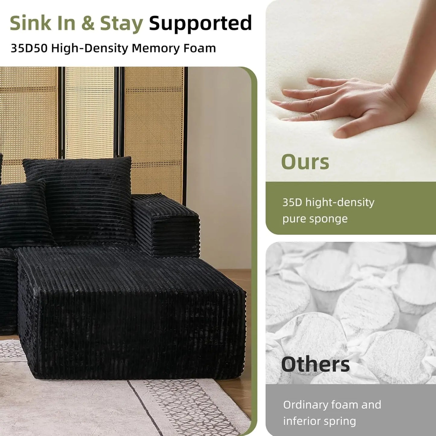 108'' Boneless Couch, Sectional Boneless Couches for Living Room w/Deep Seat,Cloud Couch w/Stripe, Boneless L Shaped Couches·New