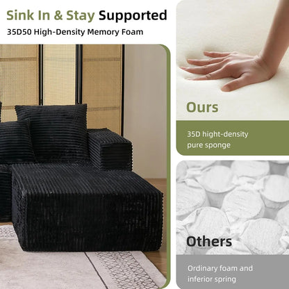 108'' Boneless Couch, Sectional Boneless Couches for Living Room w/Deep Seat,Cloud Couch w/Stripe, Boneless L Shaped Couches·New