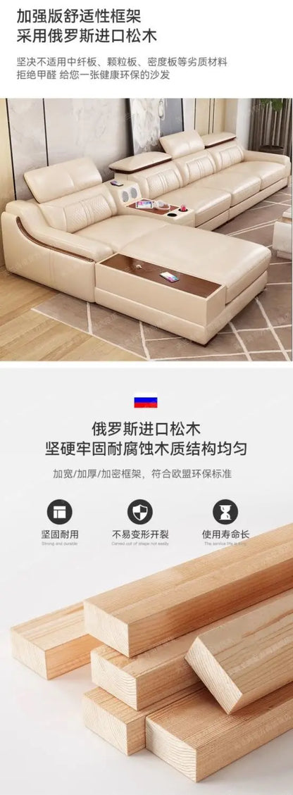 custom. [Official Genuine] Fulansige Leather Sofa Light Luxury Solid Wood Simple Small Yellow Cowhide Corner Small Apartment Cha