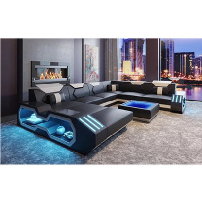 Luxury Italy Design Sectional Sofa Bed Modern LED Living Room Furniture Genuine Leather Sofas Sets