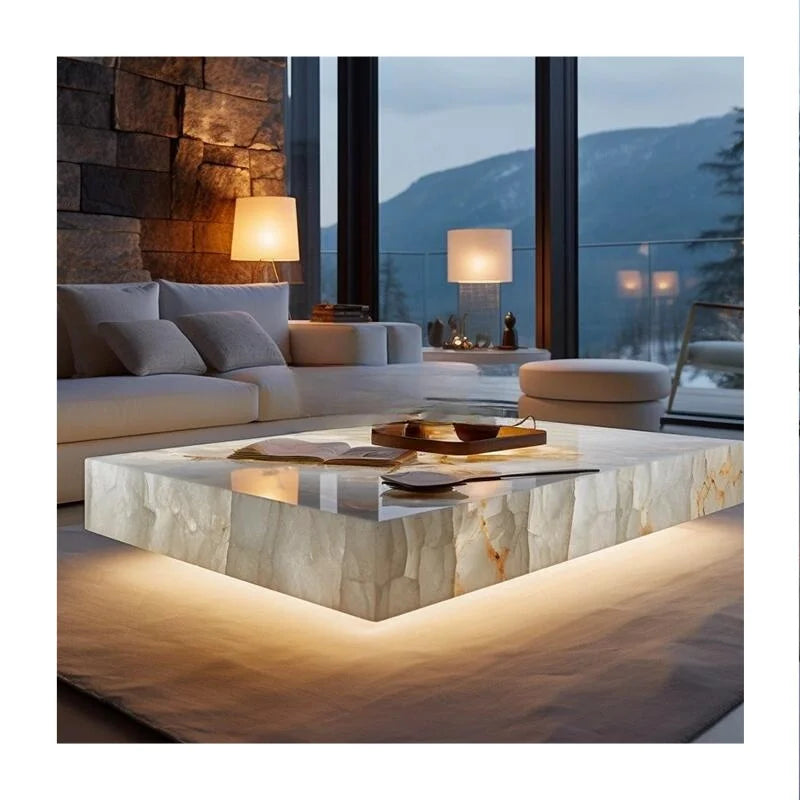 Custom-Size Modern Marble Onyx Coffee Table with RF Polishing Contemporary Design Contemporary Style Square Nature Stone