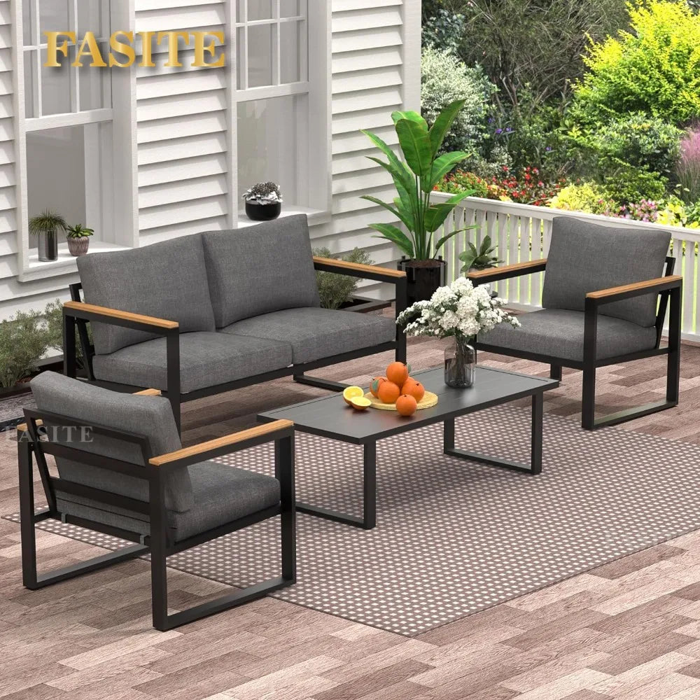 Patio Furniture Set, 4 Pieces Outdoor Patios Furnitures with Table Set, Patios Conversation Sets, Outdoor Patio Furniture Sets
