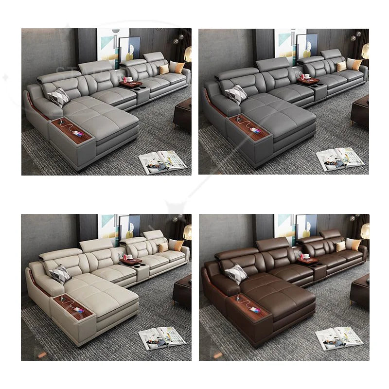 Wholesale Smart Leather Sectional Sofa Set with Bluetooth Speaker - Modern L-Shaped 7-Seater Luxury Living Room Furniture