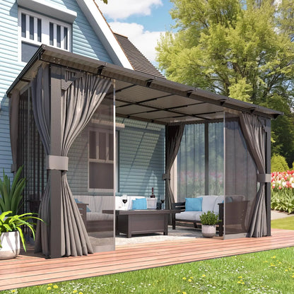 12ft X 10ft Wall-mounted Gazebo with Curtains and Mosquito Net; 10ft X 12ft Hardtop Gazebo; Customizable