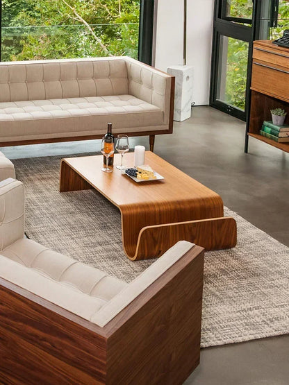 Living Room Simple Japanese N-shaped Curved Wood Tatami Solid Wood Coffee Table, Storage Large N-shaped Sofa Side Table