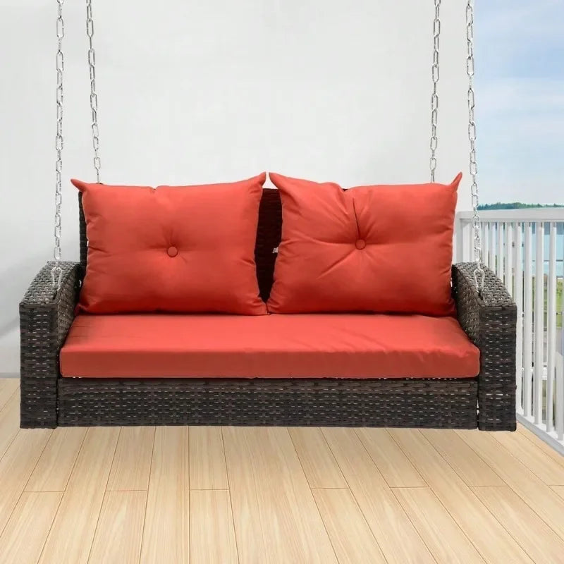 Hanging porch swing chair wicker rattan  lounge back cushion bench, porch replacement backrest tie for garden patio furniture
