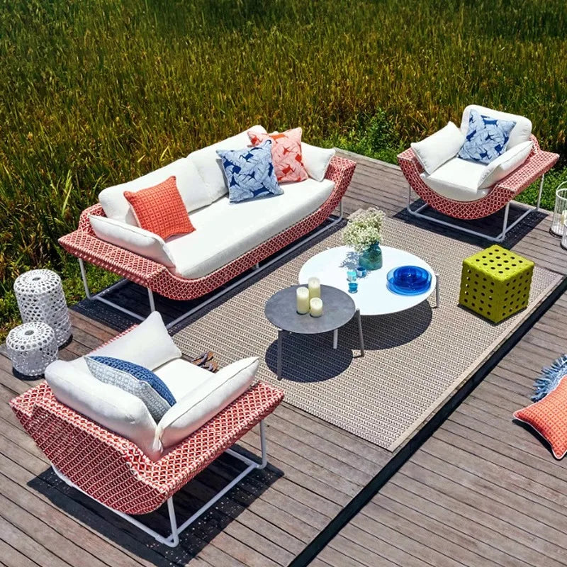 Outdoor Patio Rattan Sofa Hotel Homestay Open-Balcony Leisure Table and Chair Waterproof Sunproof Furniture Set