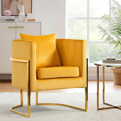 Velvet Modern Accent Chair, Upholstered Barrel Armchair Mid Century with Pillow for Living Room, Comfy Single, Customized