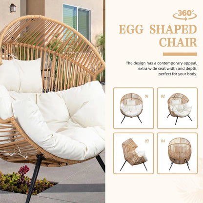 Outdoor Wicker Egg Chair PE Rattan Chair with Cushion, Oversized Patio Lounge Chair for Outdoor, Indoor, Customized