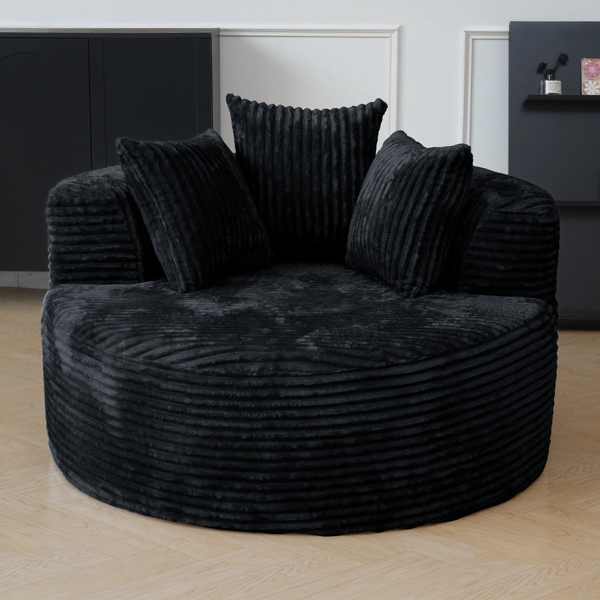 Sdorens Oversized Round Chair Lounge Chaise Cloud Boneless Large Circle Chair with Plush Fuax Fur Fluffy Modern Sleeper Sofa Bed