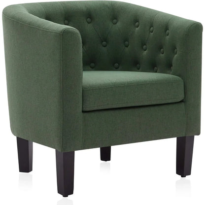 Green Accent Chairs for Living Room, Elegant Arm Chair Upholstered Tufted Barrel Chair Club Chair for Bedroom