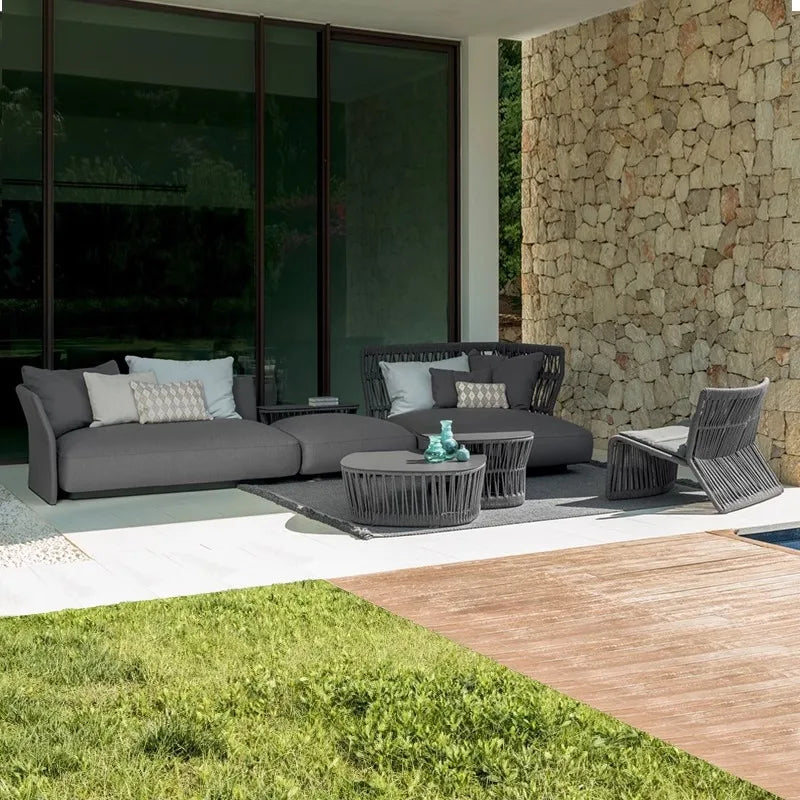 Outdoor rattan sofa combination outdoor open-air waterproof sunscreen rattan tables and chairs villa home leisure garden