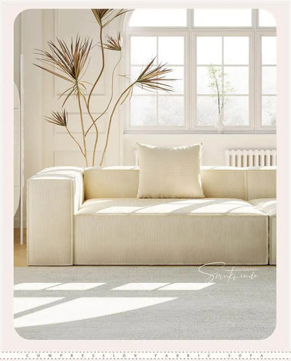 French Cream Color Fabric Compressed Sofa Living Room Straight Italian Minimalist Vacuum Sofa Packaging Home Furniture
