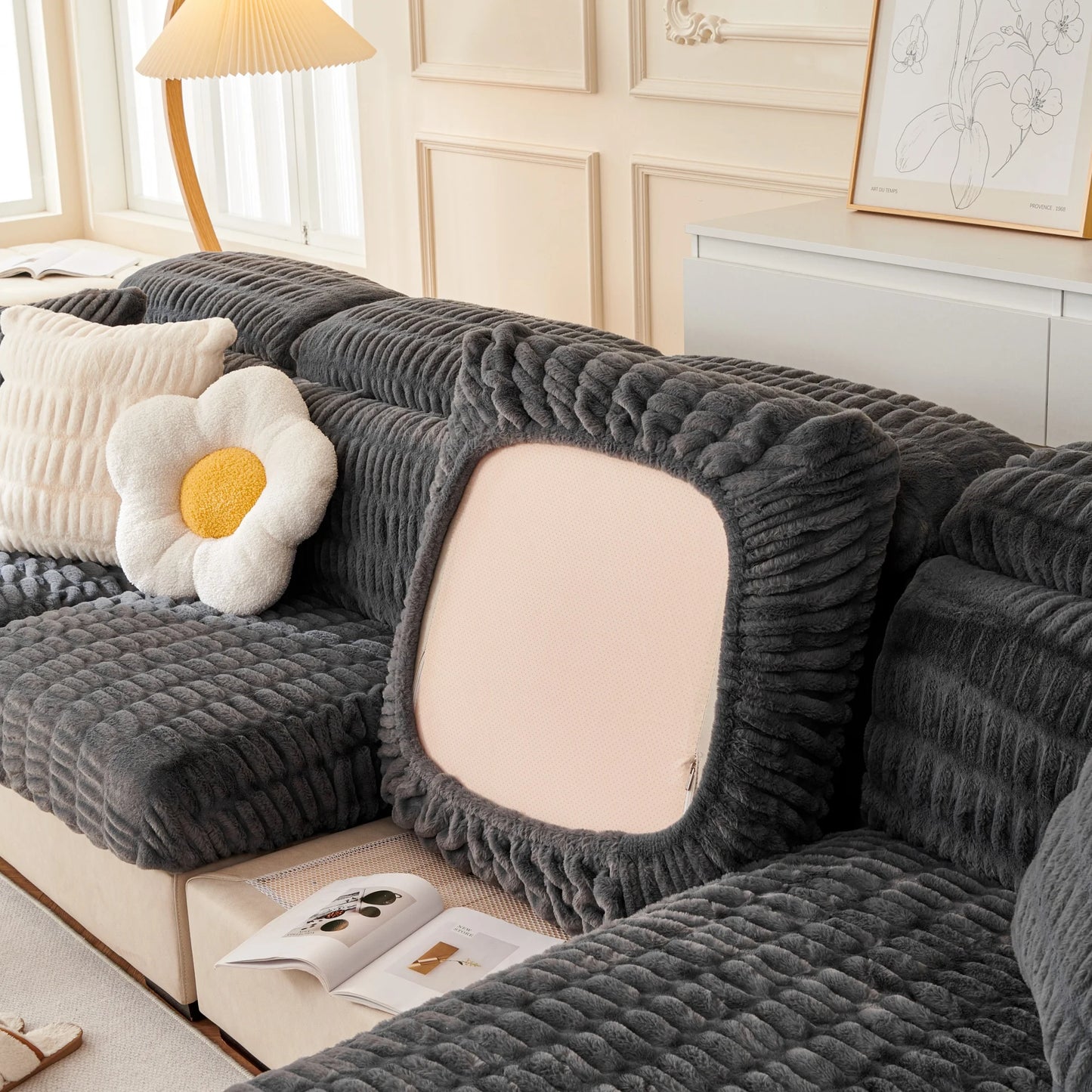 Couch Cushion Covers Individual Large Stretch Imitation Fur Sofa Cushion Covers, Couch Seat Covers Couch Slipcovers