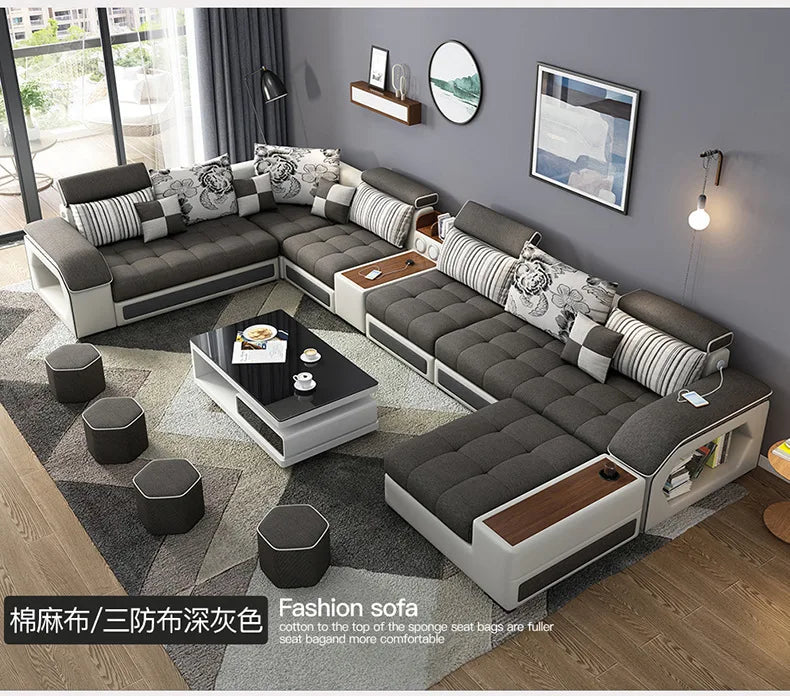 Modern 5 6 7 8-Seater Fabric Sofas Sectional Set for Living Room Hotel Furniture with Sponge Filling