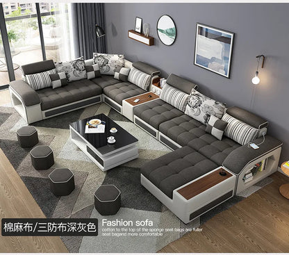 Modern 5 6 7 8-Seater Fabric Sofas Sectional Set for Living Room Hotel Furniture with Sponge Filling