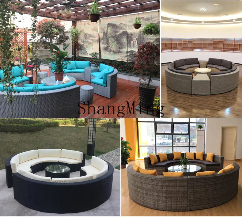 ZYH outdoor round rattan sofa combination leisure villa semi-circular rattan chair sofa