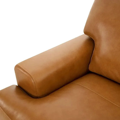 Genuine Leather Sofa - Luxurious Comfort, Goose Feather Cushion Filling, Square Arm Design, Sturdy Block Legs,
