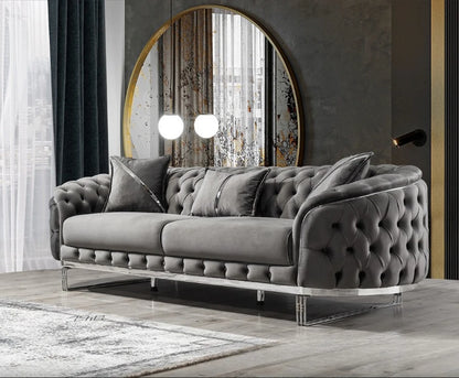Sofa Velvet American light luxury fabric sofa straight row 123 Internet celebrity designer living room high-end buckle sofa