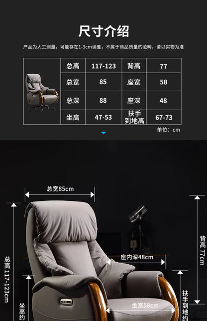 H2 Electric Reclining Executive Chair Genuine Leather Home Comfortable Large Shift Swivel Chair Light Luxury Business High-End