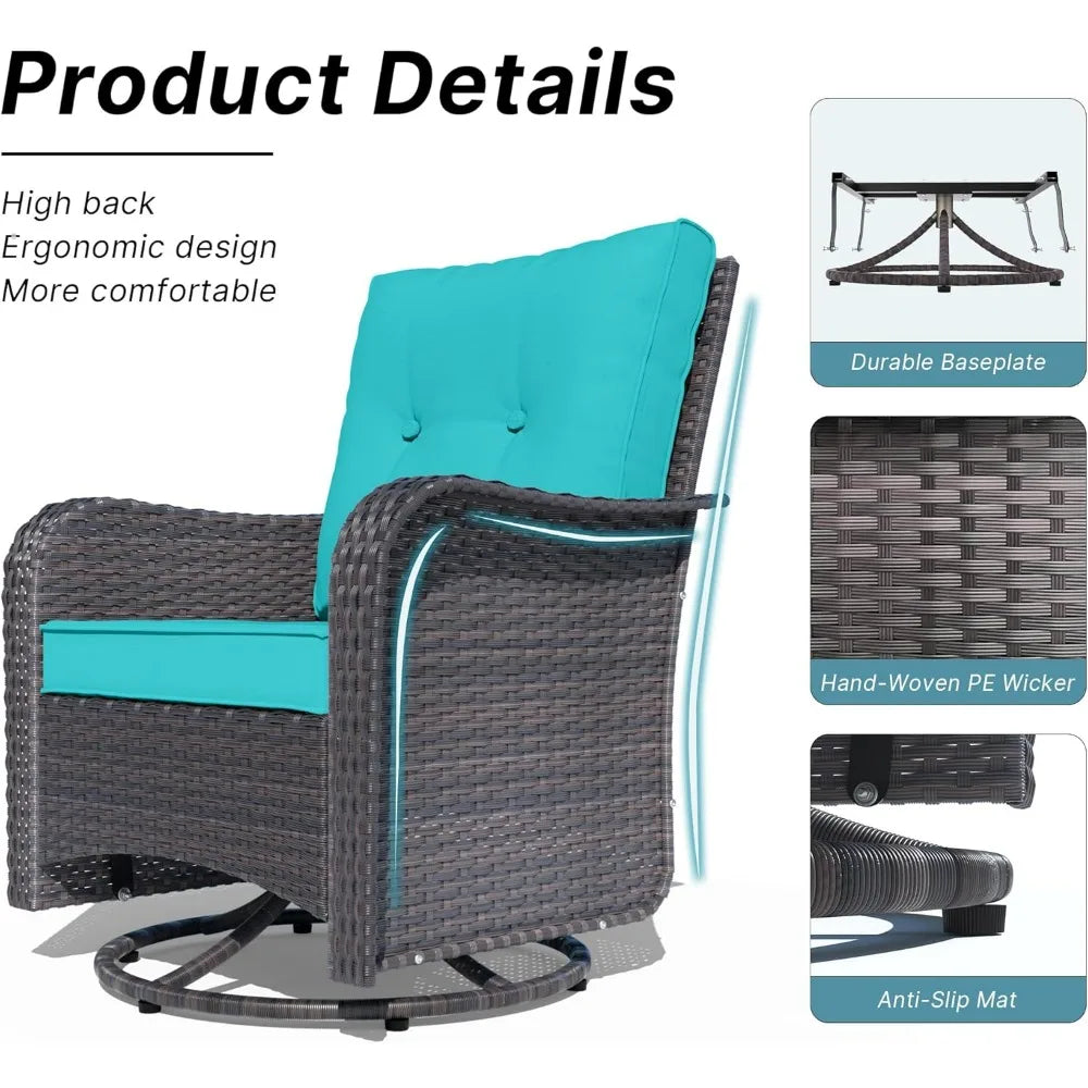 Outdoor Wicker Swivel Gliders Patio Furniture Set with Rocking Chairs and Tempered Glass Table