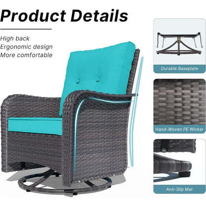Outdoor Wicker Swivel Gliders Patio Furniture Set with Rocking Chairs and Tempered Glass Table