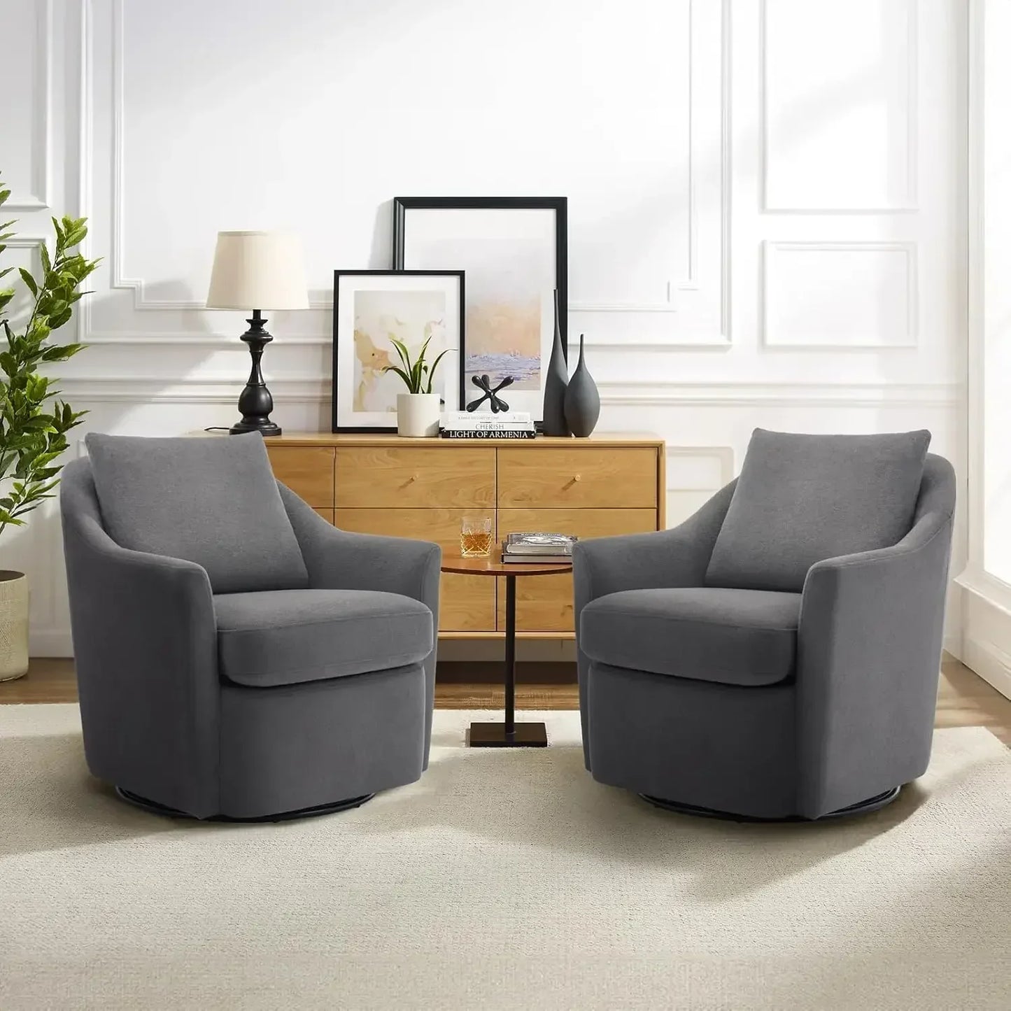 High quality Swivel Chair Set of 2, Upholstered Round Barral Chair, 360° Swivel Accent Chair Ergonomic Backrest, Morden Armchair