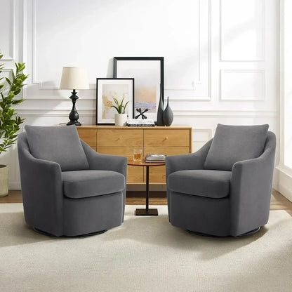 High quality Swivel Chair Set of 2, Upholstered Round Barral Chair, 360° Swivel Accent Chair Ergonomic Backrest, Morden Armchair