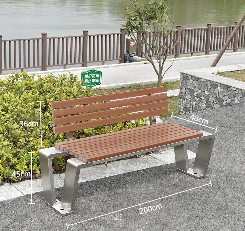 Dossier de jardin en fer forgé, banc de loisirs solide Anti-Corrosion, banc d'extérieur moderne en acier inoxydable, plastique et bois, Patio Park