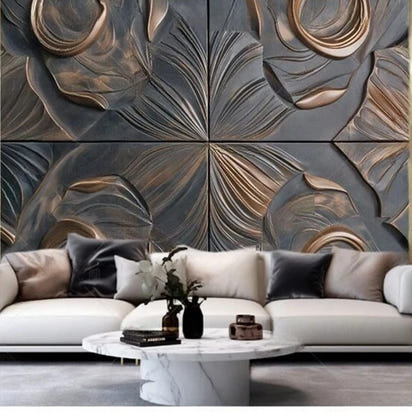 MU8844 Modern high-end golden gilded rock plate TV sofa background wall paper mural