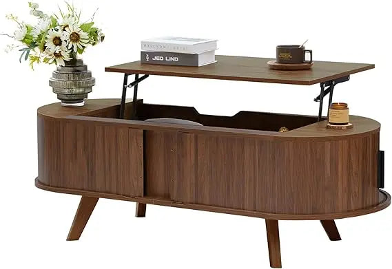Small Lift Top Coffee Table with Sliding Tambour Door, 47.3