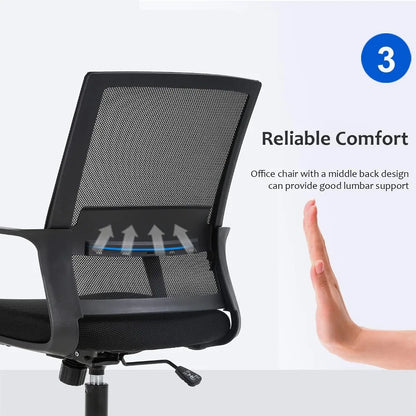 Ergonomic Mesh Office Chair with Lumbar Support, Adjustable Height and Armrests, Black