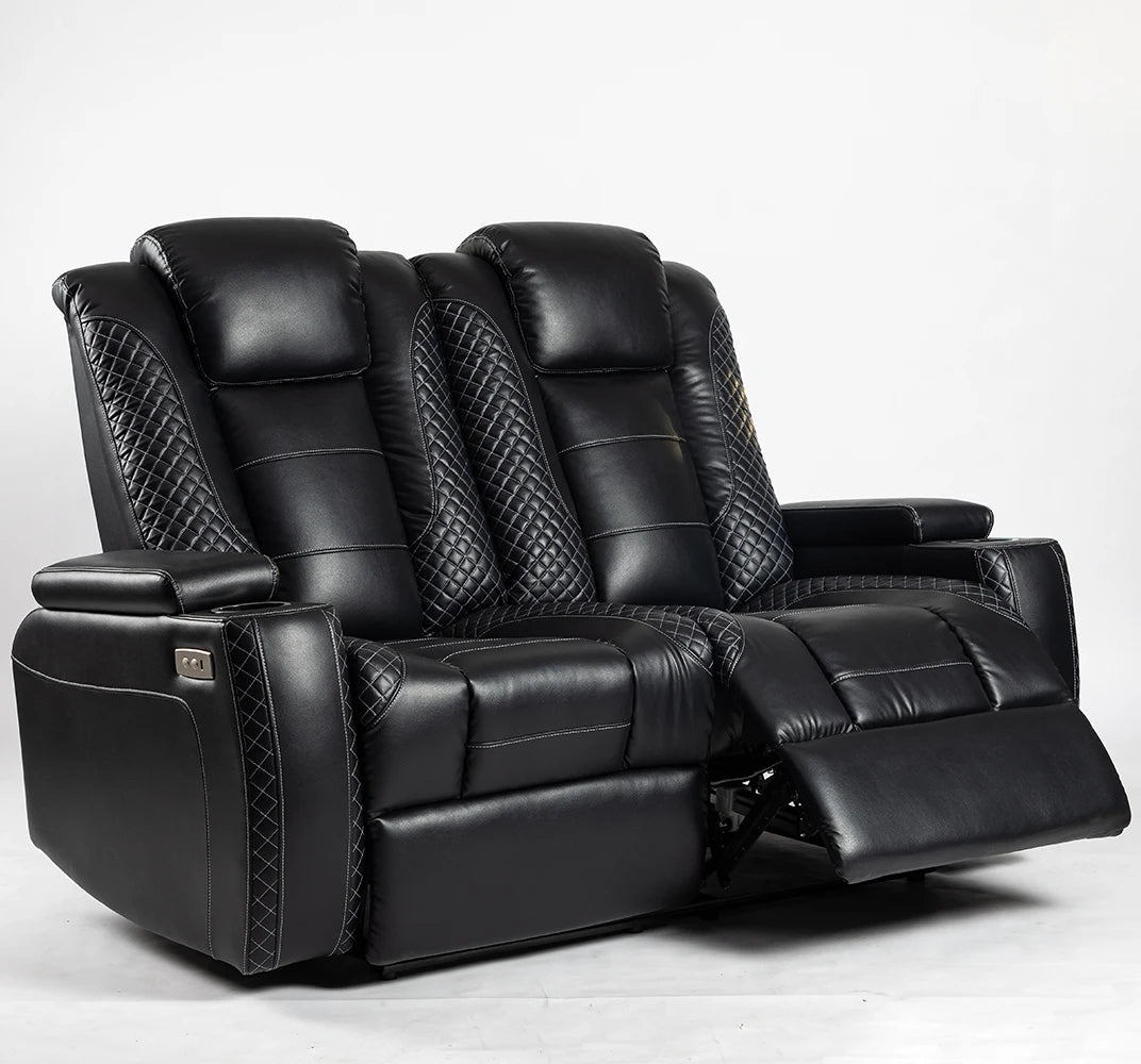 Electric Lever 2 Seater Recliner Cinema Chair Loveseat  With Cup Holders