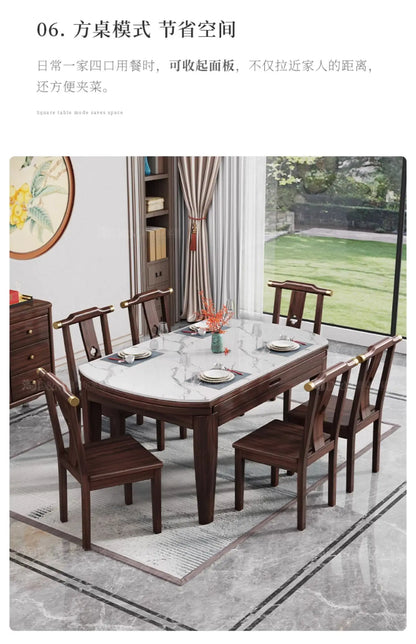 AB rock slab folding dining table telescopic combination purple gold sandalwood small apartment household round dining table