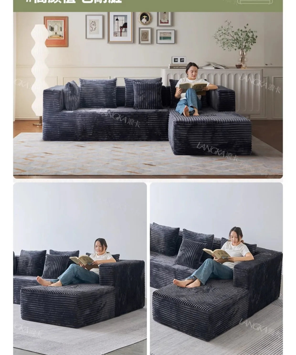 Oversized Boneless Double Lounge Sofa Chair Compressed Sectional Cloud Couch Corduroy L Shape Sofa Bed Couch Divano Da Soggiorno