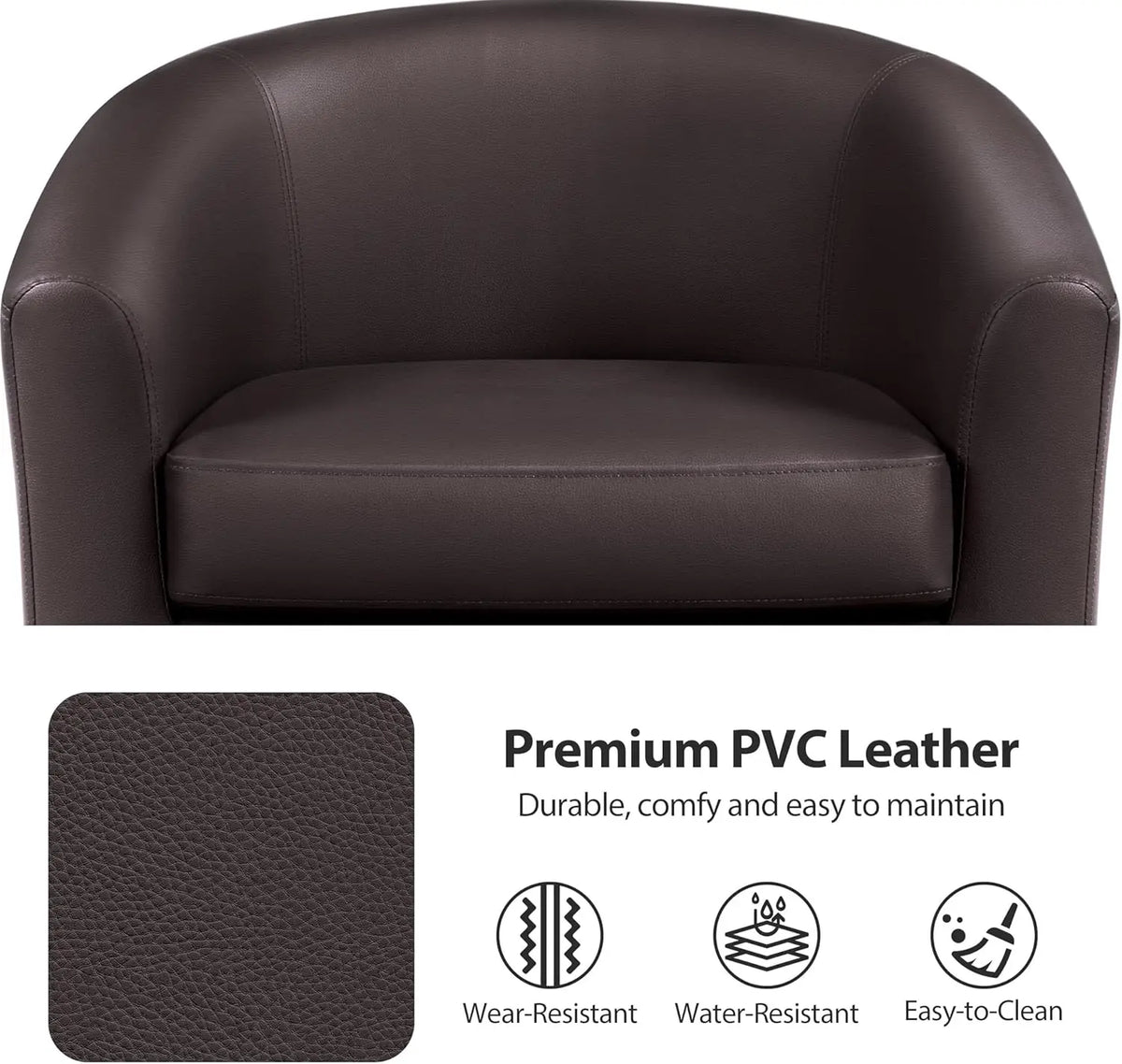 Leather Club Chair, Faux Leather Accent Chair, Modern Living Room Armchair with Wood Legs and Padded Seat for Bedroom Reception