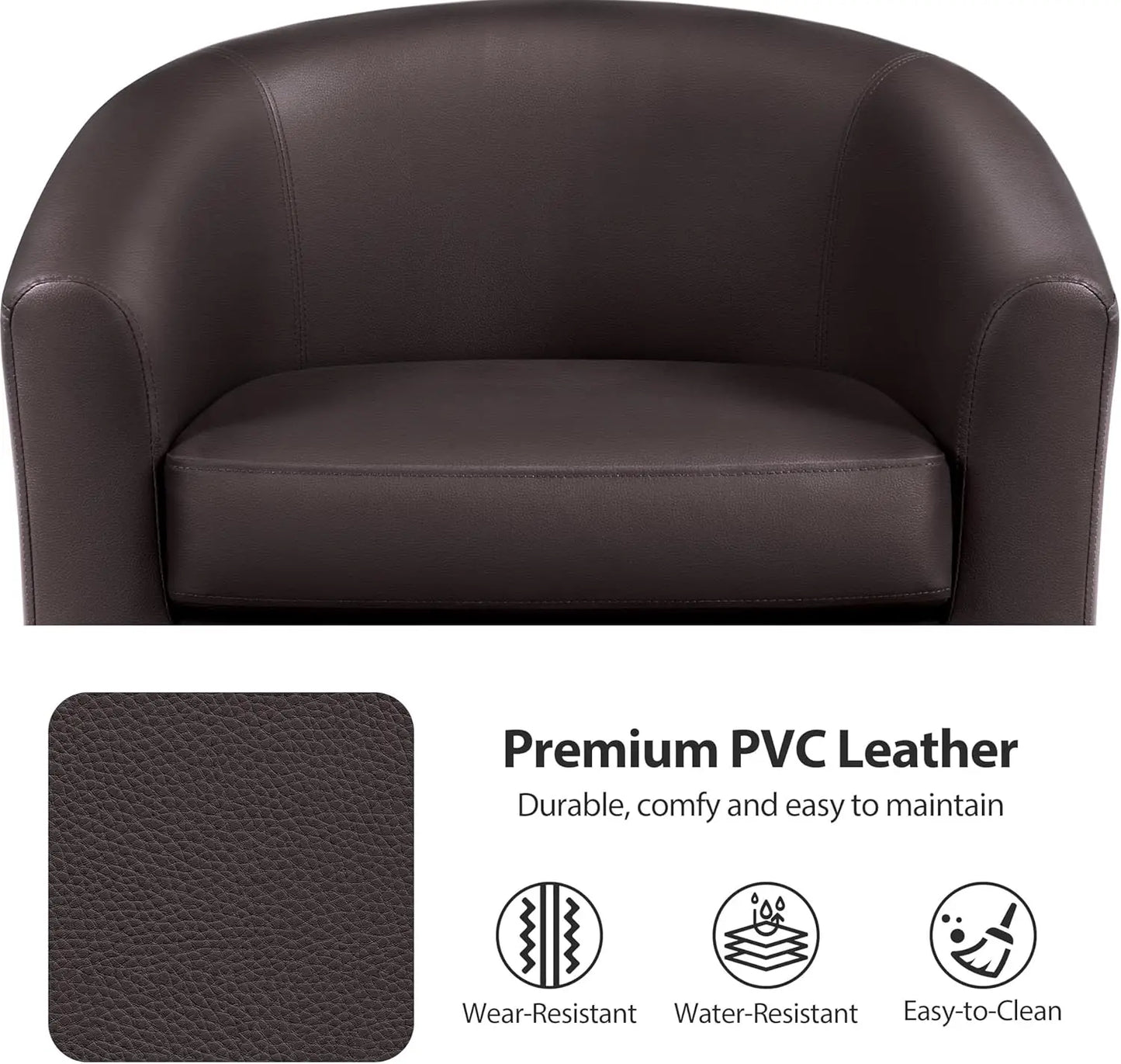 Leather Club Chair, Faux Leather Accent Chair, Modern Living Room Armchair with Wood Legs and Padded Seat for Bedroom Reception