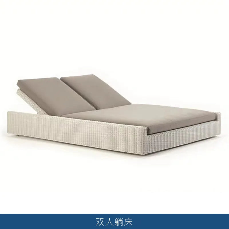 Nordic courtyard rattan furniture outdoor waterproof sunscreen sofa coffee table pedal double recliner resort bed and breakfast
