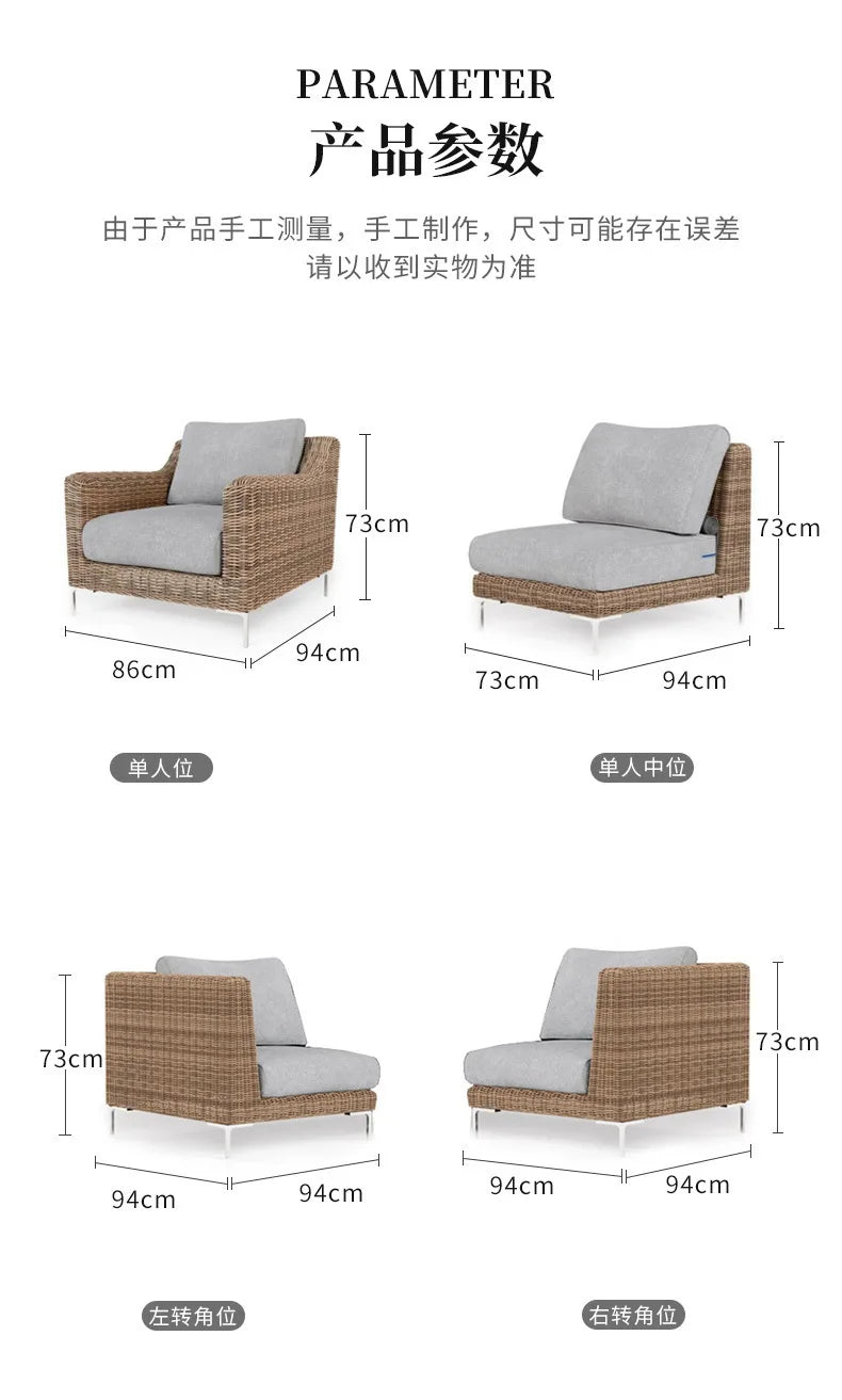 Nordic Outdoor Sofa - Round Rattan-Style Corner Set For Courtyards, Balconies, And Hotels Sun-Resistant