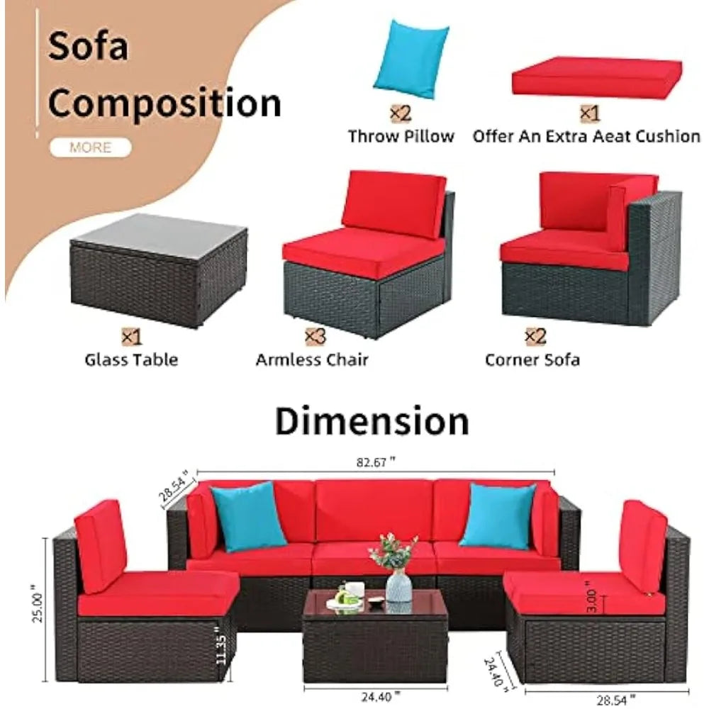 6 pieces patio furniture sets outdoor all-weather sectional patio sofa set pe rattan manual weaving wicker patio conversation s