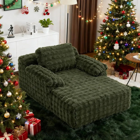 Chaise Lounge Chair Green Boneless Couch Oversized Reading Chair Upholstered Bubble Fleece Cloud Couch Sofa Recliner Bed