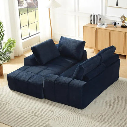L-Shape Faux Fur Luxury Sectional Sofa, Minimalist Design Comfy Sleeper Couch for Living Room, Apartment & Reception Areas, No