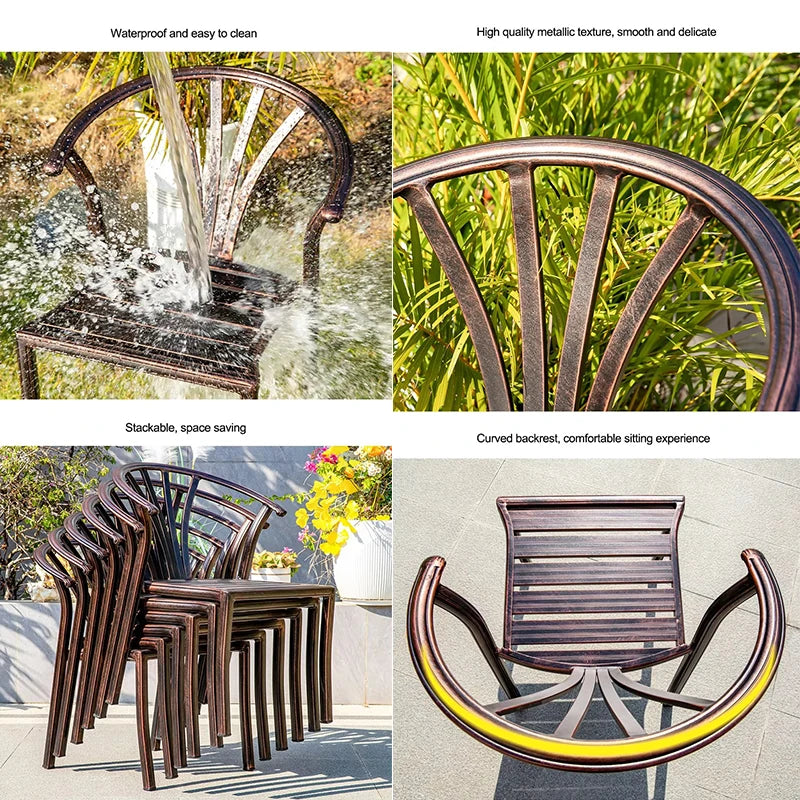 Cast Aluminum Outdoor Chairs Set of 2 Bistro Chairs Waterproof and Sun Resistant Patio Dinning Chairs Garden Chair Furniture
